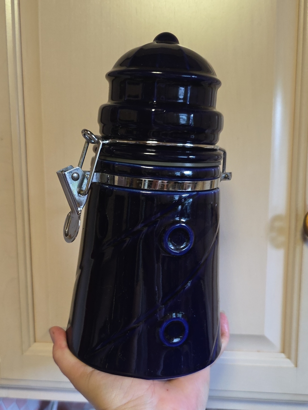 GANZ Dark Blue Ceramic Airtight Canister with Metal Clamp Lid